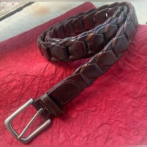 Men's Y2K Preloved Structure Braided Brown Leather Belt 42”